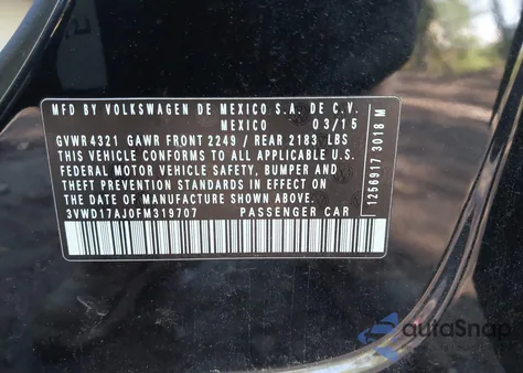 2015 Volkswagen Jetta 1.8T Se from USA, damaged, VIN 3VWD17AJ0FM319707